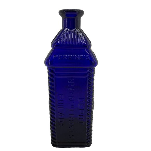 Vintage Perrines Malt Whiskey Bottle Philadelphia Colbalt Blue 3D Apple Ginger - Picture 9 of 15